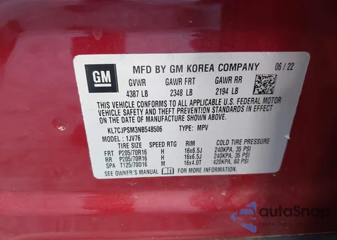 2022 Chevrolet Trax Awd Lt из США, поврежденный, VIN KL7CJPSM3NB548506